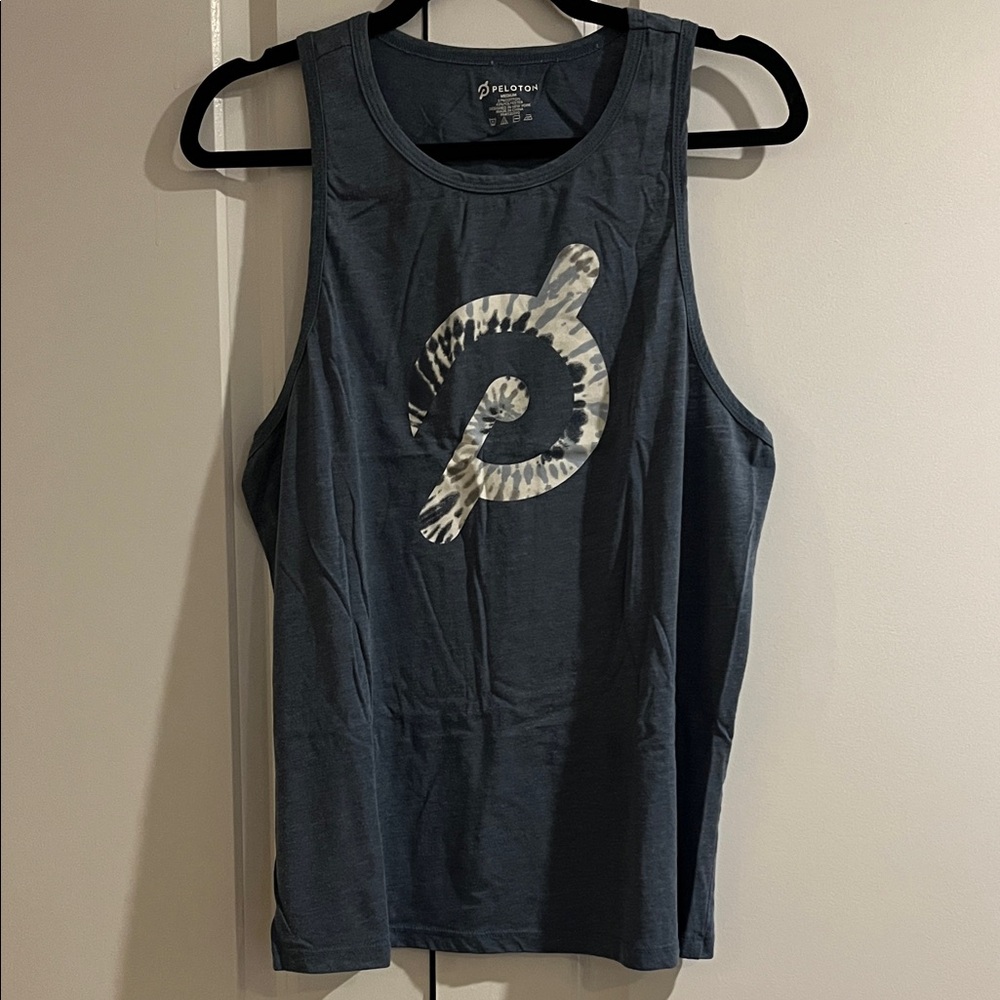 Peloton Heather Blue Tank with Tie-Dye Logo